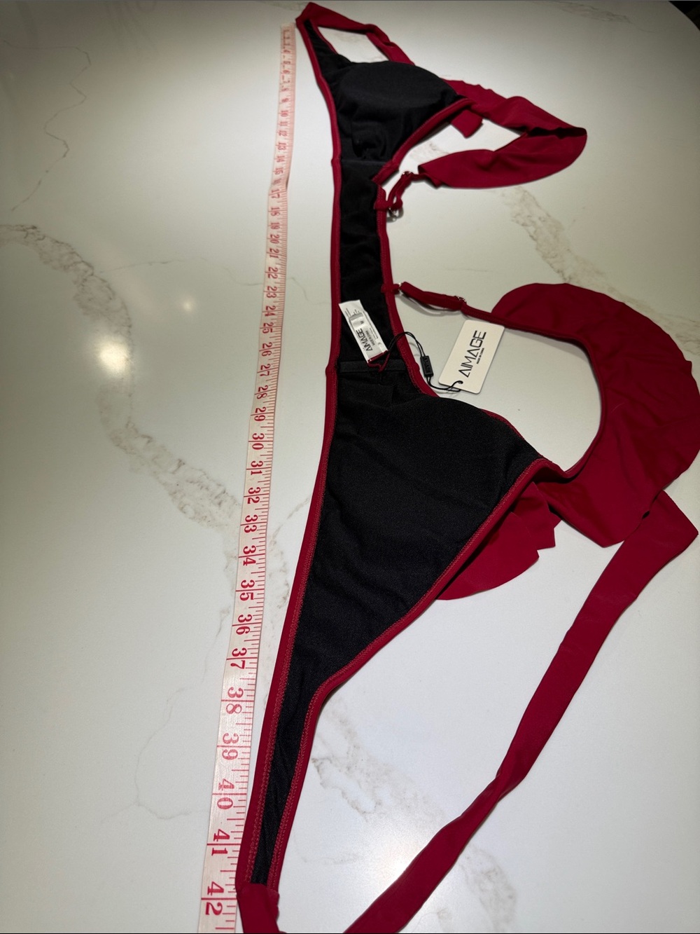 Al'MAGE Women High Waisted 2 piece Bikini, Tummy Control, Dark Red Size M - Picture 3 of 14